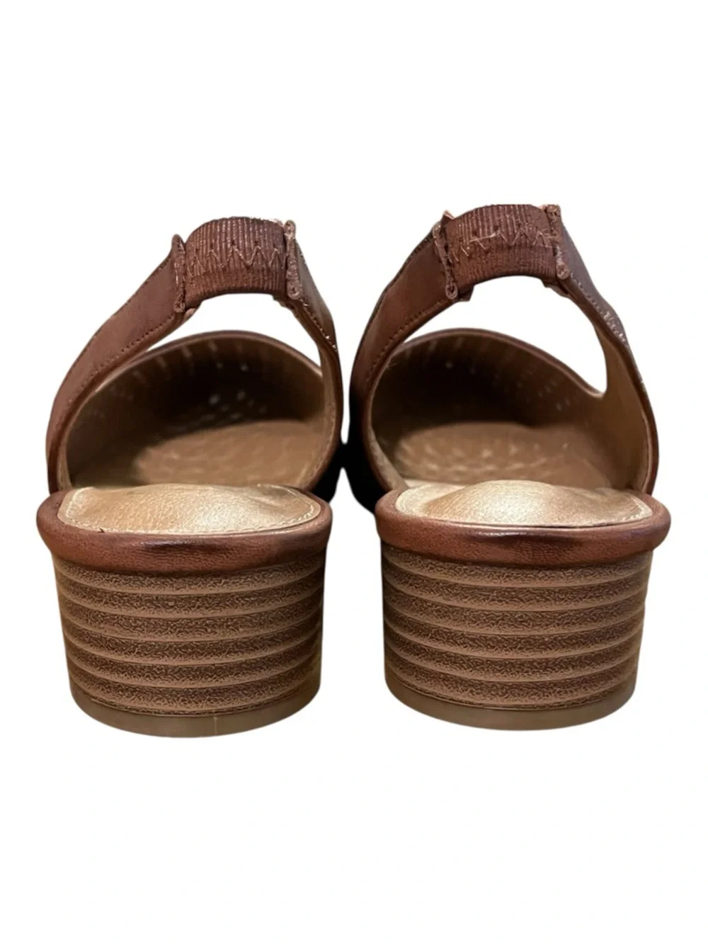 White Mountain Boronic Chestnut Perforated Block Heel Slingbacks Sandals size 9 - Picture 4 of 9